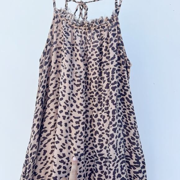 Sundry Leopard Maxi Dress Strappy Driftwood Cheetah Cotton Midi Pockets XS - Picture 9 of 11